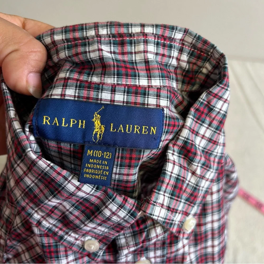 Ralph Lauren Red and White Plaid Button-Down Shirt‎ 100% Cotton Size M 10-12